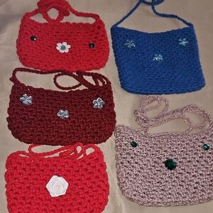 Handmade Crochet Bags in Red, Blue, and Pink